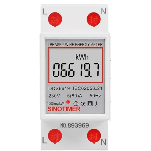 Contor monofazat de energie electrica, Sinotimer, 230V AC 50Hz, 5(80)A, ecran digital LED, DDS6619-007