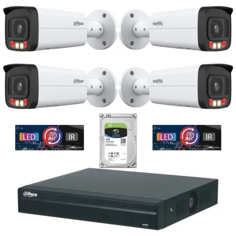 Sistem de supraveghere IP Dahua DH-4CEXT50MIP2-8MP3.6 cu 4 camere de 8MP, Smart Dual Light 50m, microfon, PoE