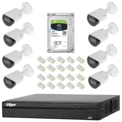 Sistem complet de supraveghere IP Dahua DH-8CEXT30MIP-2MP cu 8 camere de 2MP, IR 30m, Starlight, POE