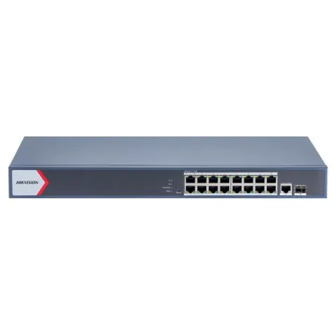 Switch 16 porturi POE Gigabit, Hikvision DS-3E1518P-EI, Web management, 16x gigabit PoE ports