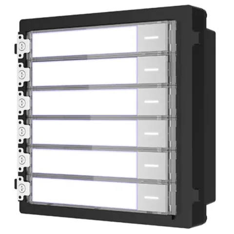 Modul de extensie videinterfon cu sase butoane de apelare Hikvision DS-KD-KK; montaj aplicat sau ingropat (acesoriile de montaj