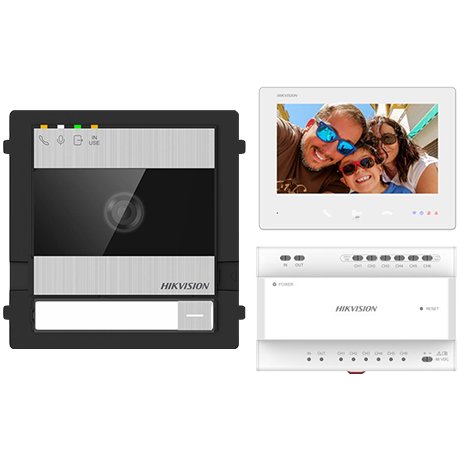 KIT videointerfon Hikvision DS-KIS704EY-SS, 1 familie, montaj 2 fire, monitor 7 inch, alarma, card 32GB, IK08