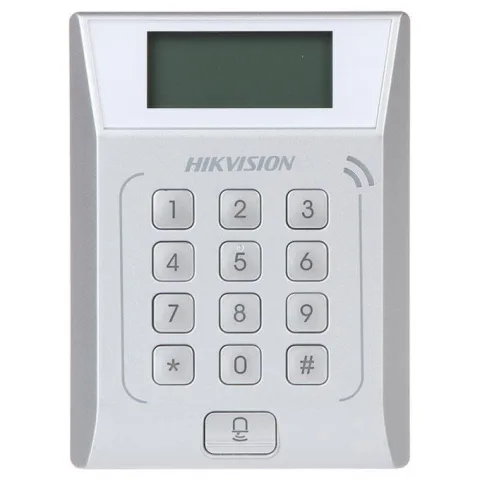 Cititor stand-alone cu tastatura si card Hikvision DS-K1T802E, cartele EM 125Khz, capacitate 3000 carduri si 10000 evenimente
