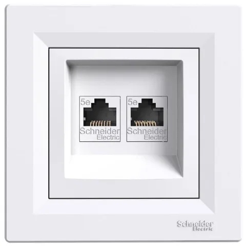 Priza dubla date utp Cat.5E Rj45 alb Schneider Asfora EPH4400121