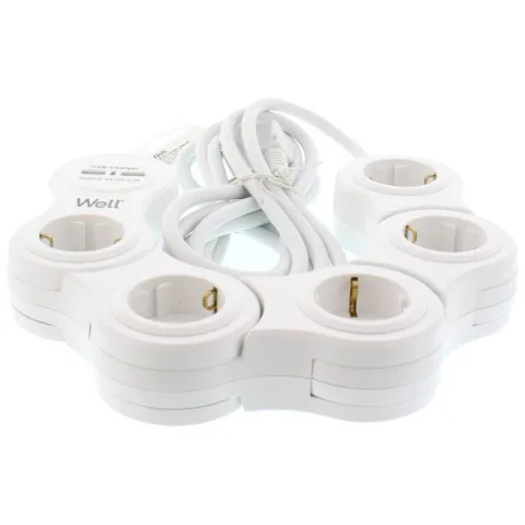 Prelungitor reglabil 5 prize 3M cablu 3xG1.5mm2 cu incarcator USB, Well EXTSR-5S3M-USB-WL