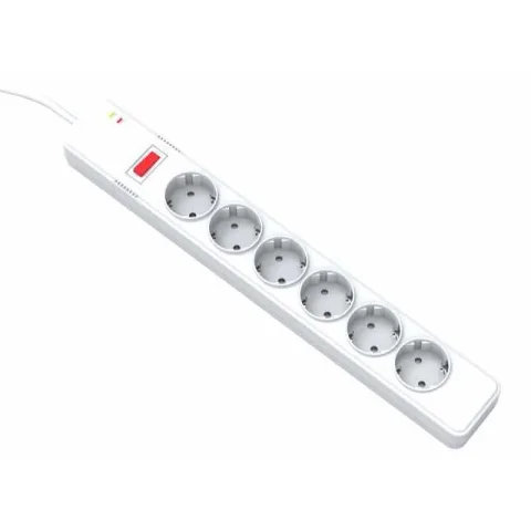 Prelungitor cu protectie Well, 6 prize, 5m, intrerupator, cablu 3x1.5mmp EXTS-6S5M-PROT/04-WL