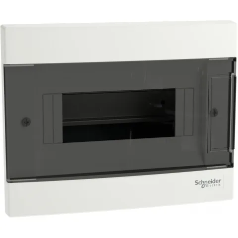 Tablou cu montaj incastrat Easy9EU 1x8 Module, usa fumurie, cu 2 blocuri terminale Schneider EZ9EUA108