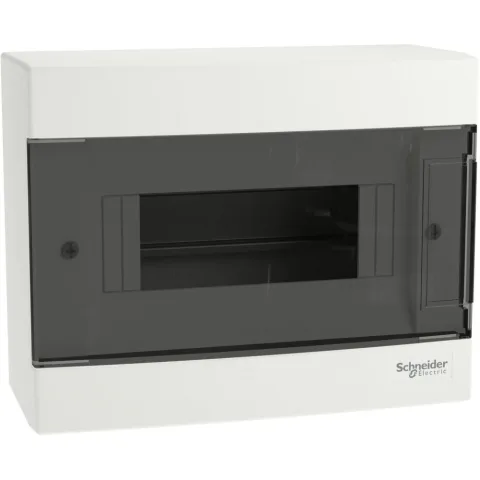Tablou cu montaj aparent Easy9EU, 1x8 Module, usa fumurie, cu 2 blocuri terminale Schneider EZ9EUC108