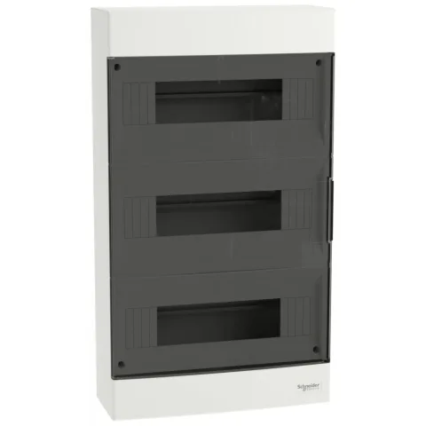 Tablou cu montaj aparent Easy9EU, 3x12 Module, usa fumurie, cu 2 blocuri terminale Schneider EZ9EUC312