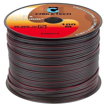 Cablu pentru difuzor, negru, cupru, 2 x 0.75 mm2, rola 100m, KAB0310