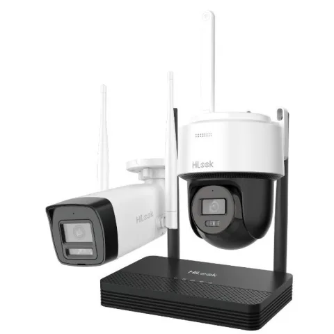 Kit 2 camere Wifi bullet + PT cu NVS HiLook IKS-2042BPH-PH/W, 2MP, lentila 2.8mm, IR 30m, lumina alba, detectie miscare