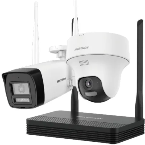 Kit 2 camere Wifi bullet si PTZ cu NVS HiLook IKS-2044BTH-PH/W, 4MP, lentila 2.8mm, IR 30m, lumina alba, microfon si difuzor, detectie miscare