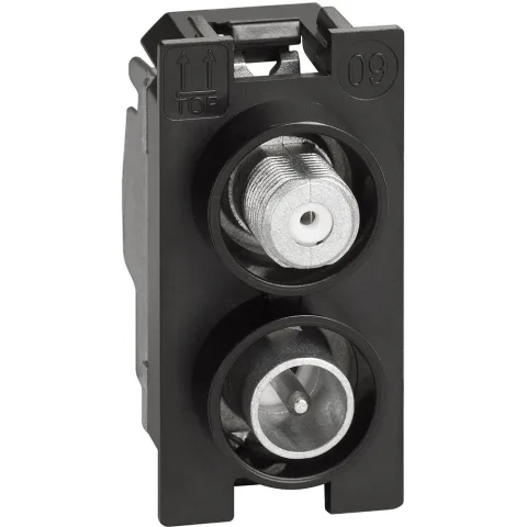 Priza coaxiala directa demixata pentru instalatii aeriene Bticino Living Now K4214D, alb, negru, nisip