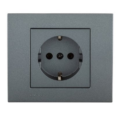 Priza Schuko ST Grano Met Ovivo OV00177, 16A, 250V, IP20, fumuriu
