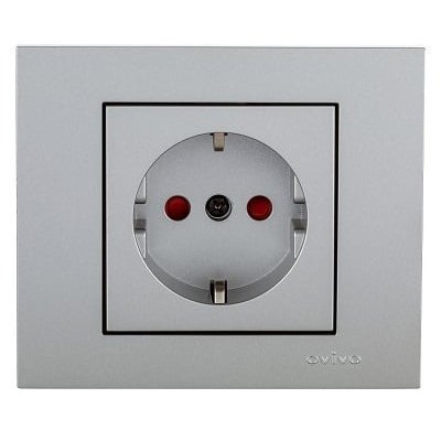 Priza Schuko Ovivo Grano Metalic OV00127, 16A, argintiu