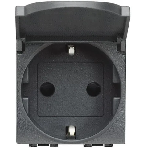 Priza 2 module standard german cu capac Bticino Living Light L4141PW, antracit