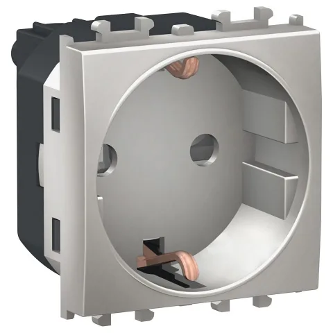 Priza 2P+E 2 module cu obturatoare Schneider Easy Style LMR5210004, argintiu