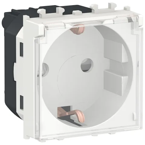 Priza 2P+E 2 module cu obturatoare + capac transparent Schneider Easy Styl LMR5310001, alb