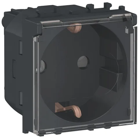 Priza 2P+E 2 module cu obturatoare + capac transparent Schneider Easy Styl LMR5310003, negru