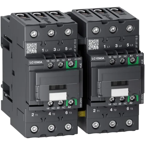 Contactor reversibil 3P 80A Ac-3 pana La 440V, bobina 24V Dc Schneider LC2D80ABBE
