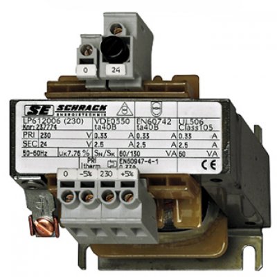 Transformator de comanda monofazat, 230V/24V, 400 VA, IP00 Schrack LP602040T