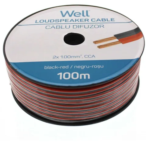 Cablu difuzor rosu/negru 2X1.00mmp, 100m, Well LSP-CCA1.00BR-100-WL