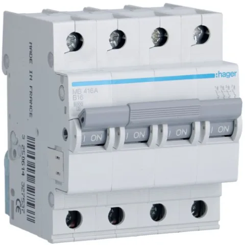 Siguranta automata 4P 6A 6kA curba B Hager MB406A