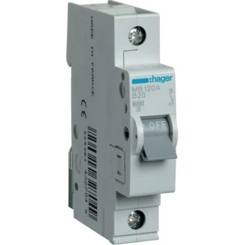 Siguranta automata 1P, 20A, 6kA, curba B Hager MB120A