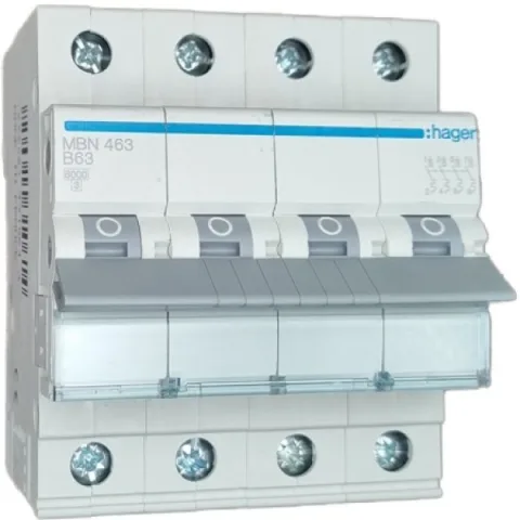 Siguranta automata 4P, 63A, 6kA, curba B Hager MBN463