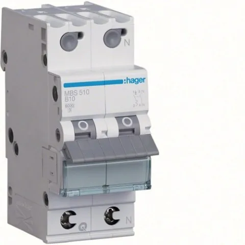 Siguranta automata Hager MBS510, curba B , 10A, 1P+N, 6kA, 2M, QuickConnect