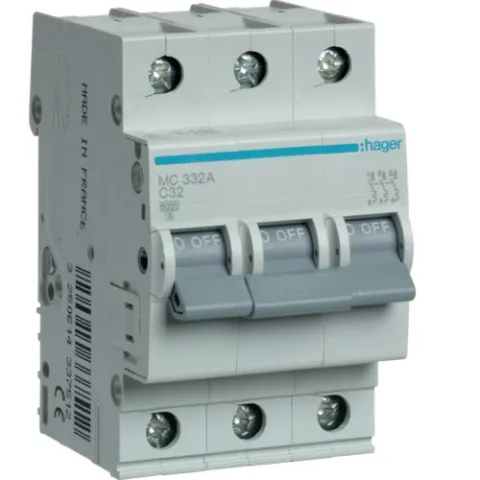 Siguranta automata 3P, 32A, 6kA, C Hager MC332A