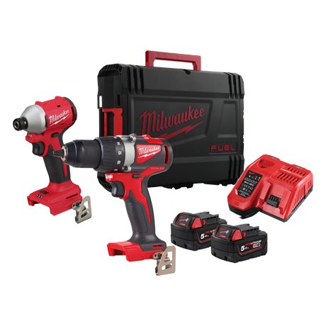 Kit profesional M18, Milwaukee MLWK-4933492846, 2 scule motor fara perii, 2 acumulatori M18B5, 1 incarcator M12-M18FC si 1 HDBox