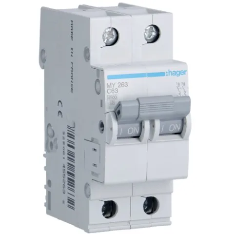 Siguranta automata 2P, 63A, 4,5kA, C, Hager MY263