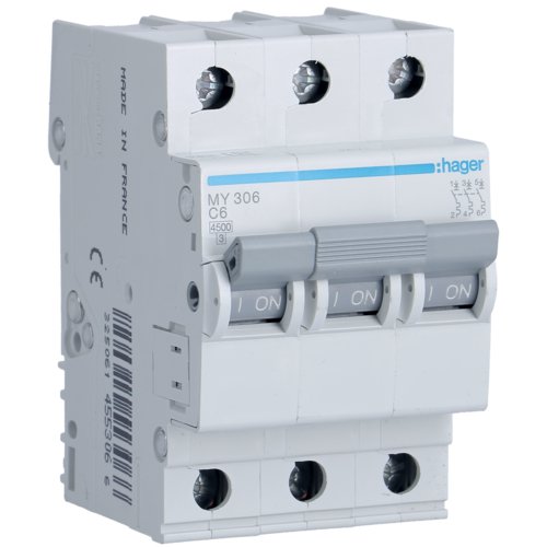 Siguranta automata 3P, 6A, 4,5kA, C, Hager MY306