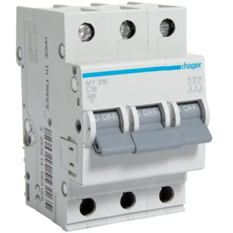Siguranta automata 3P, 16A, 4,5kA, C, Hager MY316