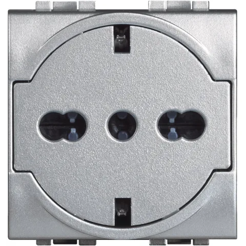 Priza plata 2M 2P+T, 10/16A Bticino Living Light NT4140/16F, argintiu