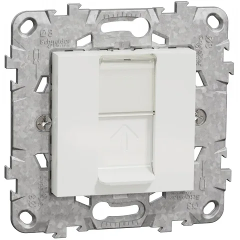 Priza date RJ45 Cat 5E UTP, cu suport fixare si gheare Schneider Noua Unica NU541118Z, alb