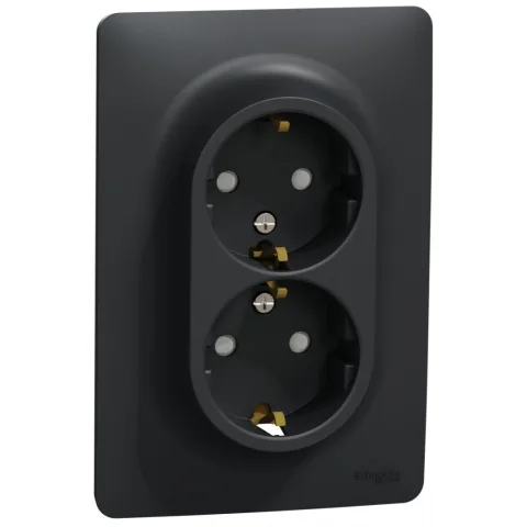 Priza dubla 2P+E 16A Schneider Noua Unica NU206754, antracit