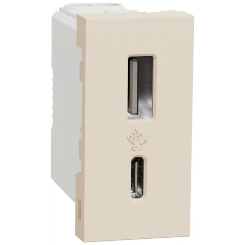 Priza USB 1m tip A + C (15W) Schneider Noua Unica NU301644, bej