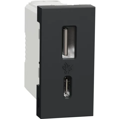Priza USB 1m tip A + C (15W) Schneider Noua Unica NU301654, antracit