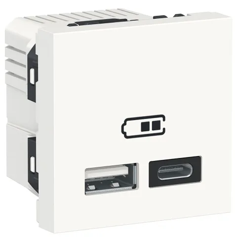 Priza dubla incarcare USB 2.0 2 module A+C Schneider Noua Unica NU301818, alb