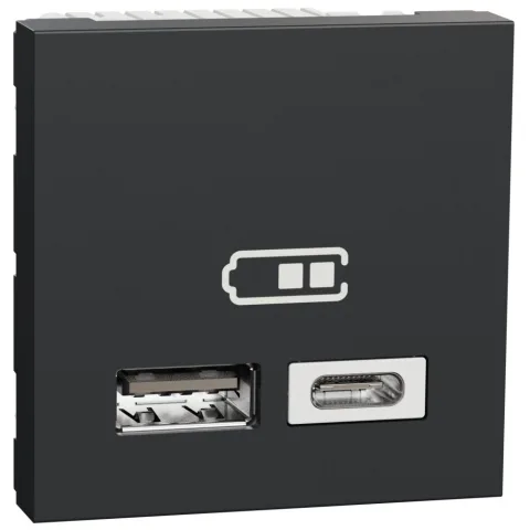 Priza dubla incarcare USB 2.0 2m A+C Schneider Noua Unica NU301854, antracit