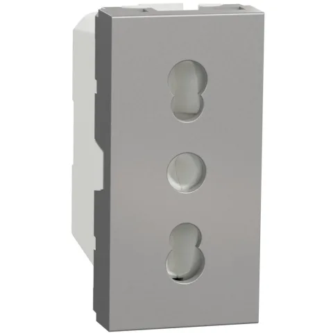 Priza italiana 1 modul 16A 2P+E Schneider Noua Unica NU302330, aluminiu