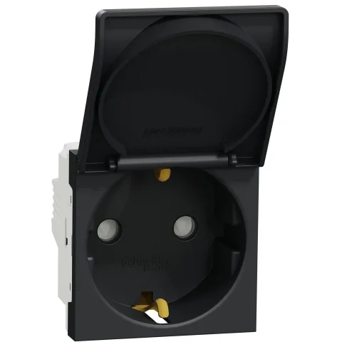 Priza 2P+E 16A, capac, obturator 2M Schneider Noua Unica NU303754TA, antracit