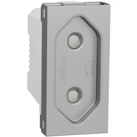 Priza standard european 2P 10A 1 modul Schneider Noua Unica NU303130, aluminiu