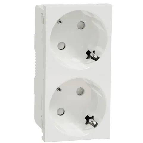 2xPriza modulara 2P+E, fara surub cu obturator Schneider Noua Unica NU306618, alb