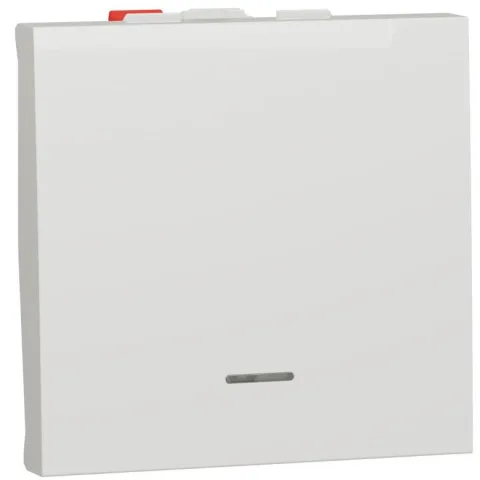 Intrerupator revenire 10A 2 module indicator luminos Schneider Noua Unica NU320618N, alb