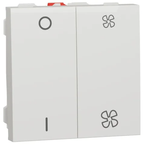 Selector turatie ventilator+intrerupator O/I, 2 viteze 10A, 2 module Schneider Noua Unica NU321418, alb