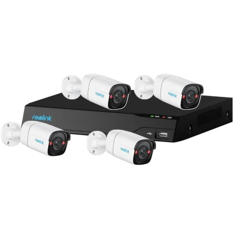 Sistem supraveghere IP exterior Reolink NVS8-5MB4, 4 camere, 5 MP, IR 30 m, 2.8 mm, microfon si difuzor, detectie om/vehicul, HDD 2 TB