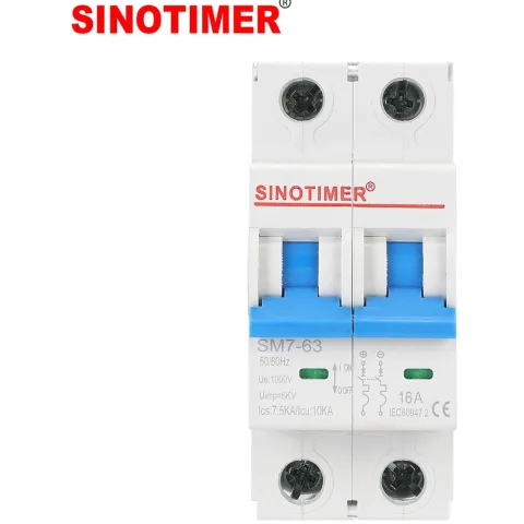 Siguranta automata DC bipolara SINOTIMER SM7-63, 16A, 1000V DC, 10kA, pentru sisteme fotovoltaice SM7-63-16A-2P